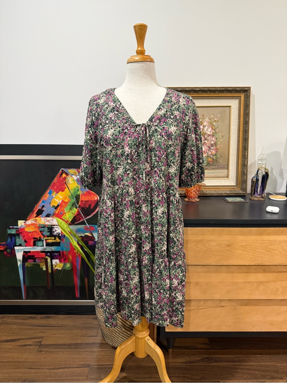 Reitmans Green and Pink Floral Mini Dress